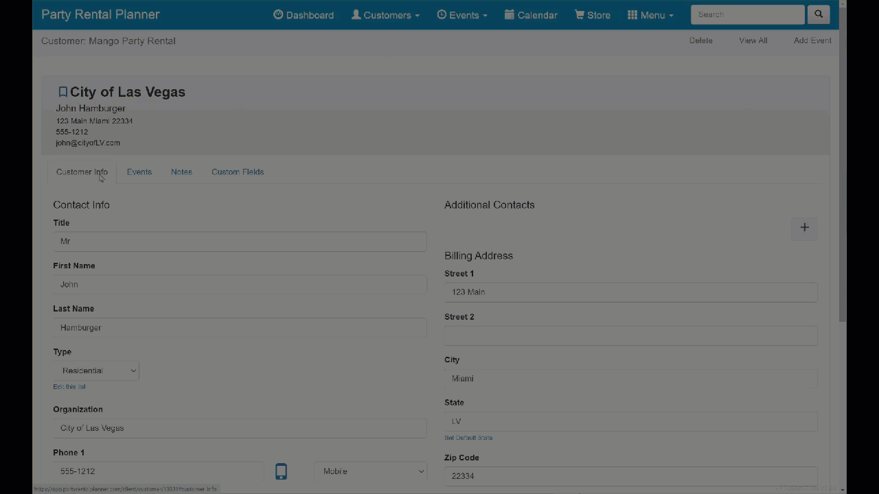 View customer events