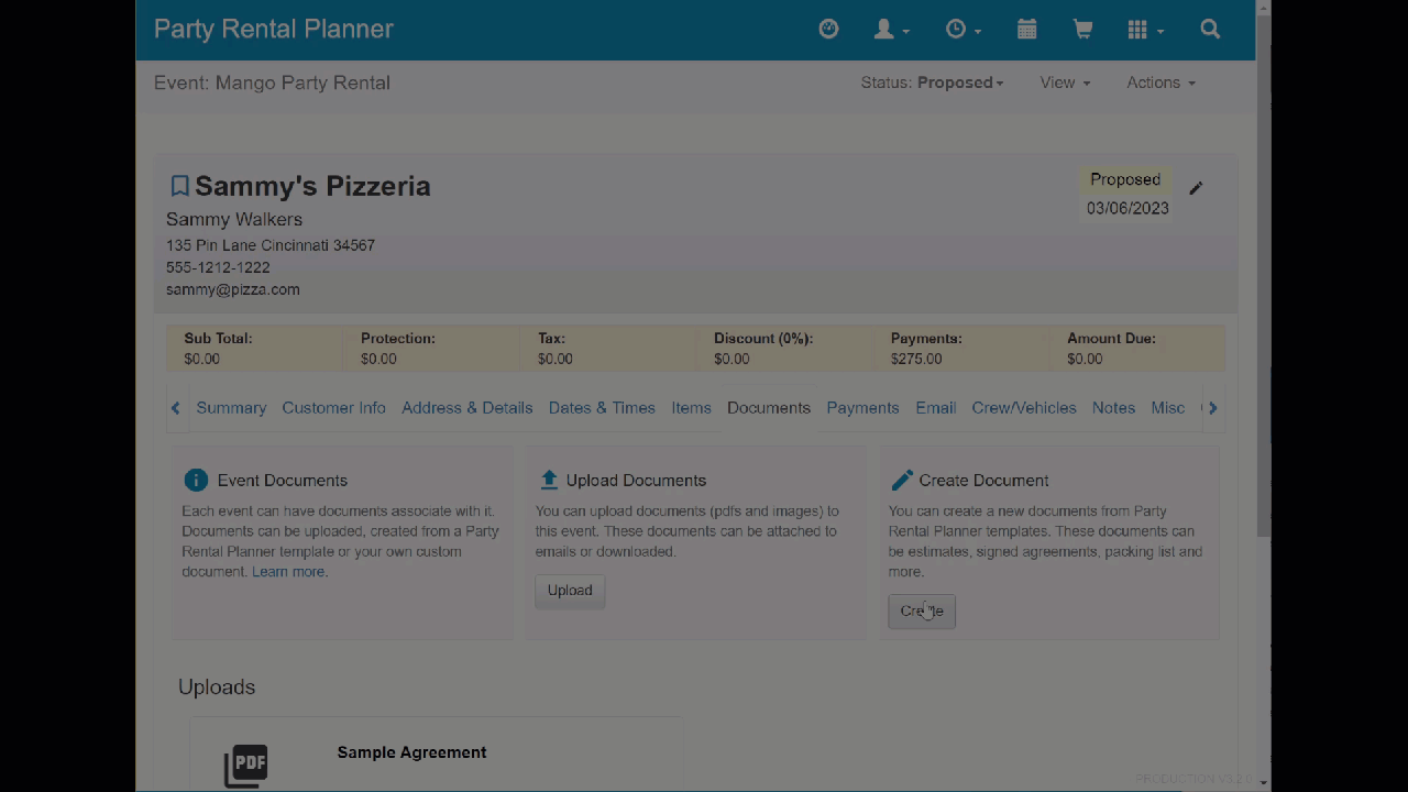 creating a document for an event
