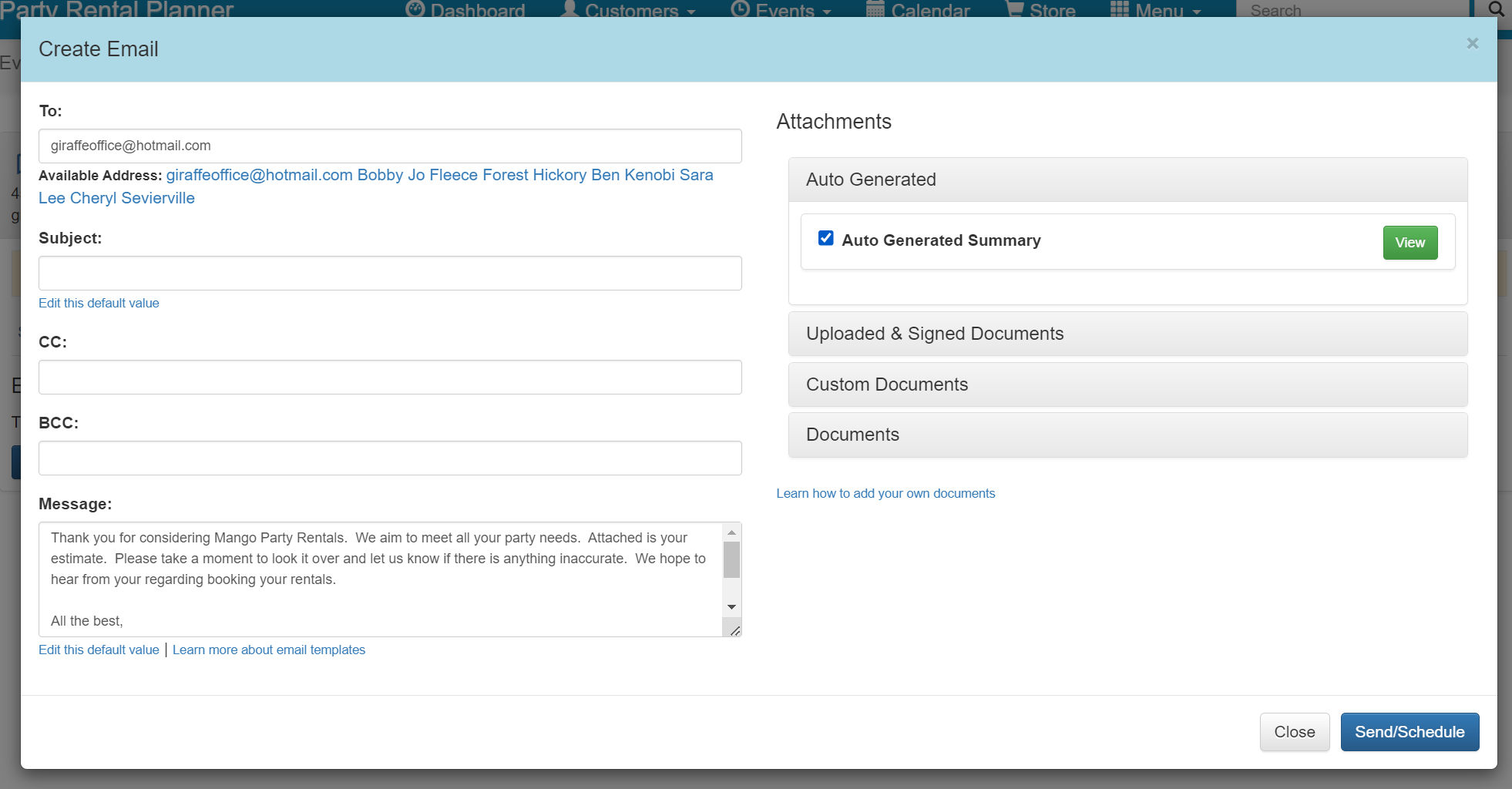email customer